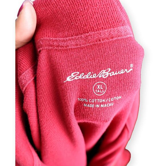 Eddie Bauer Red Mens Long Length High Neck 1/2 Zip Sweater XL T - Picture 6 of 9